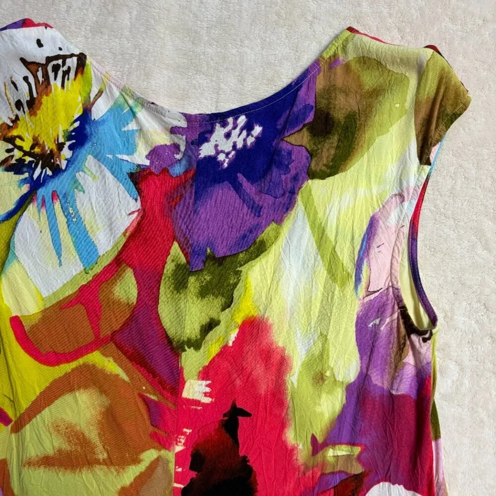 Jams World Womens Midi Dress Medium Floral‎ Splash Colorful Art to Wear Hawaii